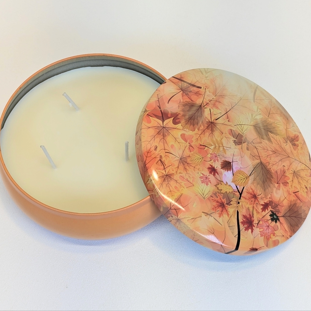 Citronella Soy Wax Candle Autumn Leaves Design Tin 12oz